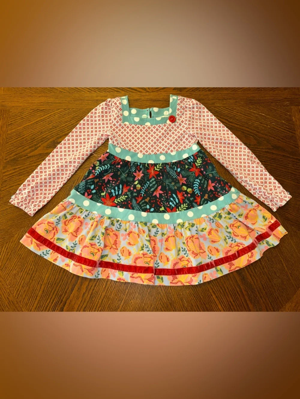 Matilda Jane Tiered Cottagecore Texture Square Neck Toddler Little Girls Dress 6